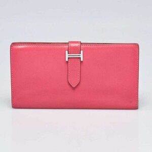 Hermes Rose Azalee Tadelakt Leather Bearn Gusset Wallet